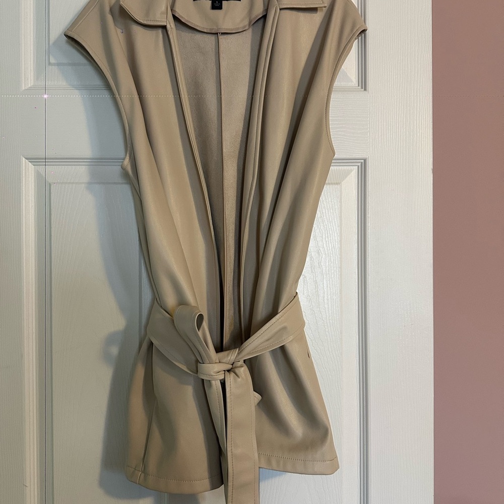“Marc New York” Women’s Beige Faux-Leather Vest Jacket